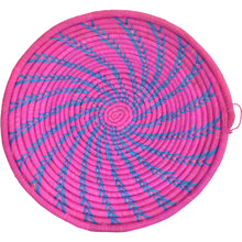 Load image into Gallery viewer, Hand-woven African Basket/Wall art-LARGE-Bright Pink Blue lines