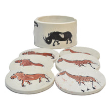 Load image into Gallery viewer, Soapstone coaster set (Natural with Rhino carving)