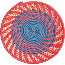 Load image into Gallery viewer, Hand-woven African Fruit/Bread basket Wall art - 33CM - Red and Blue with Natural and Blue line