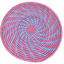 Load image into Gallery viewer, Hand-woven African Basket/Wall art -LARGE- Spiral Blue Magenta