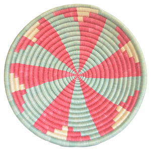 Hand-woven African Basket/Wall art -30CM-Aqua Red