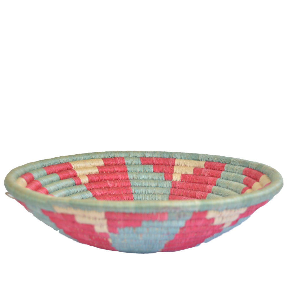 Hand-woven African Basket/Wall art -30CM-Aqua Red