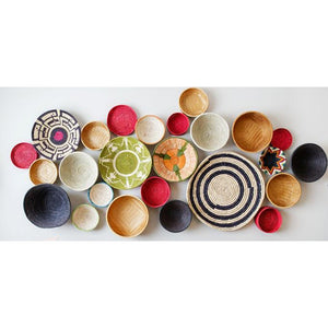 Hand-woven African Fruit/Bread basket Wall art - 30CM - Natural and Red