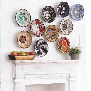 Hand-woven African Basket/Wall art-MED-Green Red spiral