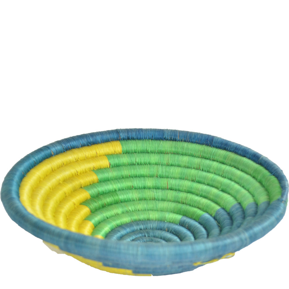 Hand-woven African Basket/Wall art -MEDIUM-Blue Green Yellow