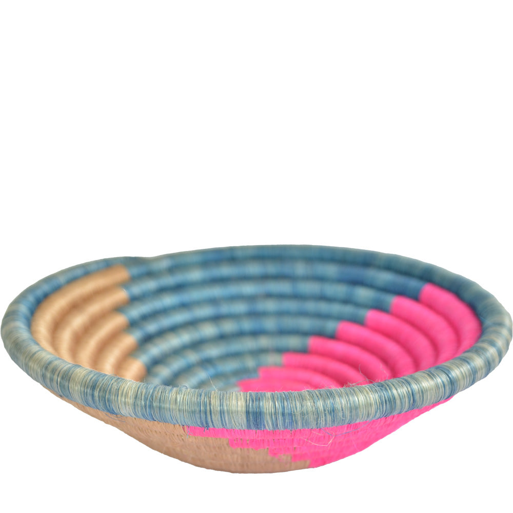Hand-woven Fairtrade Basket/Wall art-MEDIUM-Blu Pink Gold spiral