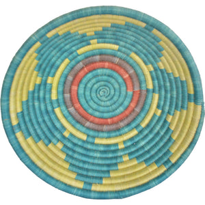 Hand-woven African Fruit/Bread basket Wall art - 30CM - Blue Yellow and Red