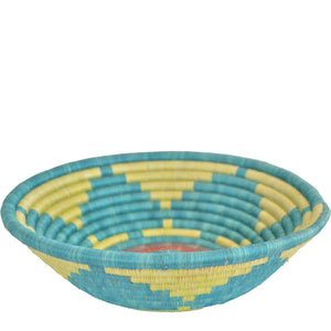 Hand-woven African Fruit/Bread basket Wall art - 30CM - Blue Yellow and Red
