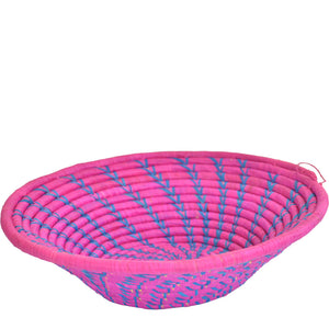 Hand-woven African Basket/Wall art-LARGE-Bright Pink Blue lines