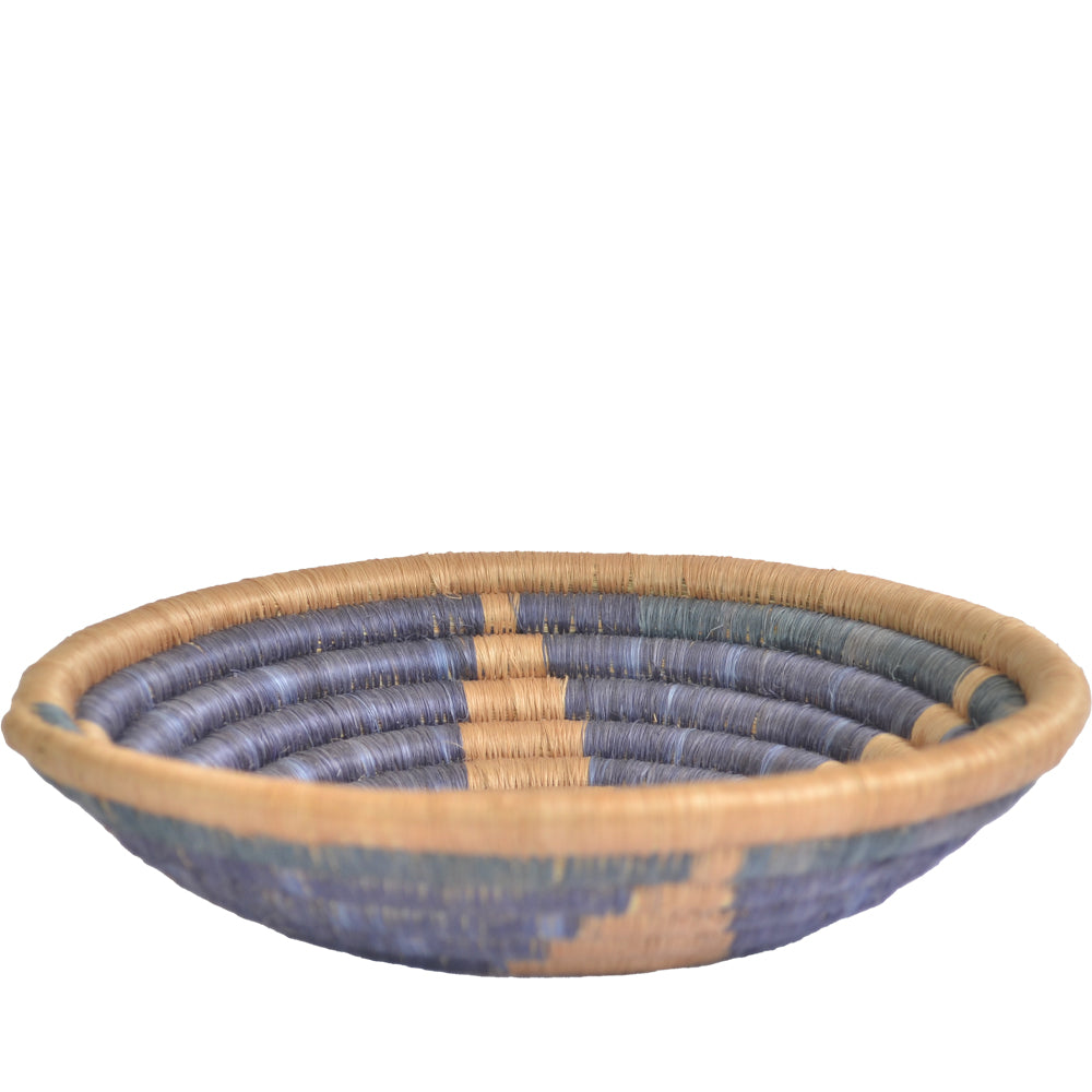 Woven African Basket/Wall art -MEDIUM- Blue Brown