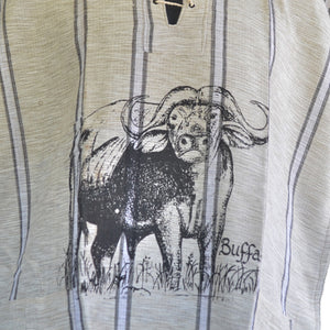 Handmade cotton shirt Large (Buffalo, Thick white lines)