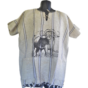 Handmade cotton shirt Large (Buffalo, Thick white lines)
