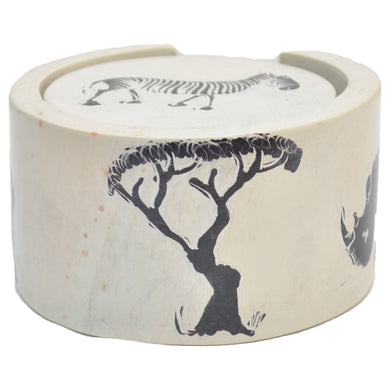 Soapstone coaster set (Natural with Rhino carving)
