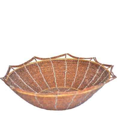Maasai Bead basket, Large (Dark brown and Gold)