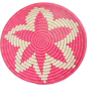 Hand-woven African Fruit/Bread basket Wall art - 33CM - Pink star and Natural