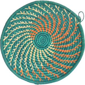 Hand-woven African Basket/Wall art-XLARGE-Green Natural Orange