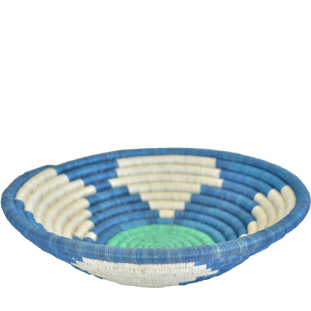 Hand-woven African Fruit/Bread basket Wall art - 30CM - Green Blue and Narural