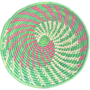 Hand-woven African Basket/Wall art -LARGE-Green Pink