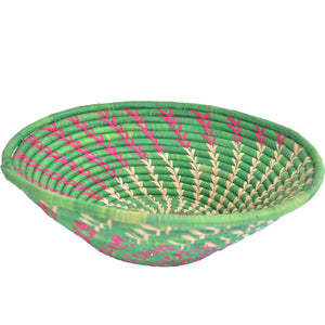 Hand-woven African Basket/Wall art -LARGE-Green Pink