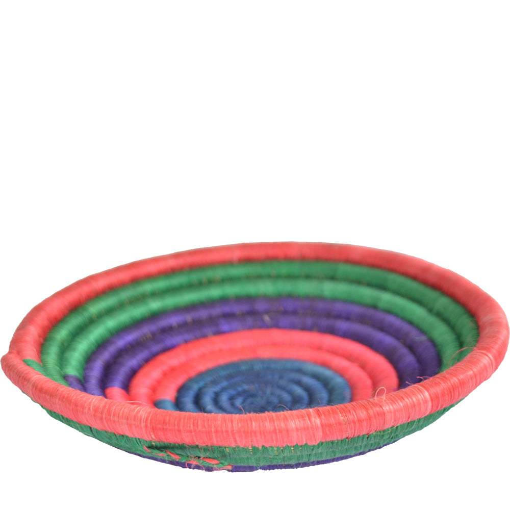 Hand-woven Fairtrade Basket/Wall art-MEDIUM-Green Purple Red Blue