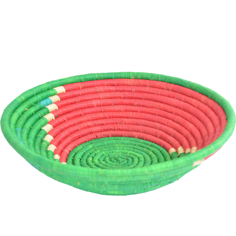 Hand-woven African Basket/Wall art -LARGE-Green Red