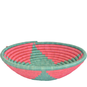 Hand-woven African Fruit/Bread basket Wall art - 30CM - Green star and Red