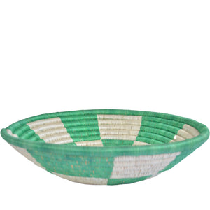 Hand-woven African Basket/Wall art -30CM- Green White