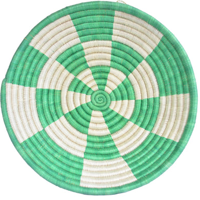 Hand-woven African Basket/Wall art -30CM- Green White