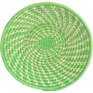 Hand-woven African Basket/Wall art -LARGE-Green White
