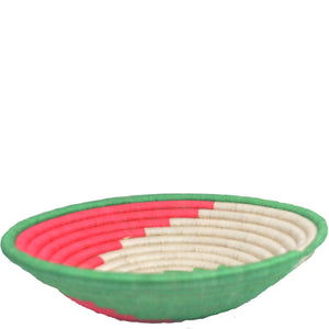 Hand-woven African Basket/Wall art-LARGE-Green White Red spiral