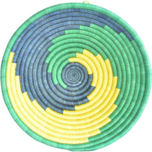 Hand-woven African Basket/Wall art -LARGE-Green Yellow Blue