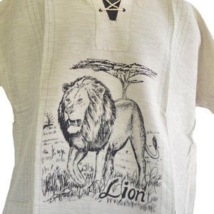 Handmade cotton shirt (Lion with thin Green lines)