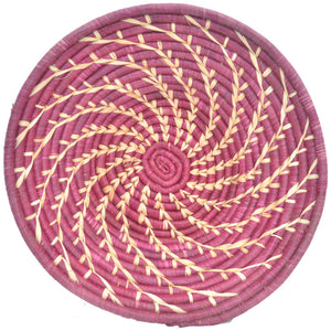 Hand-woven Fairtrade Basket/Wall art-LARGE-Maroon Natural Spiral