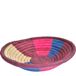 Hand-woven Fairtrade Basket/Wall art-MEDIUM-Maroon Pink Blue Natural
