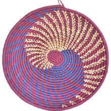 Load image into Gallery viewer, Hand-woven African Basket/Wall art-LARGE-Maroon Natural Blue lines