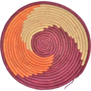 Hand-woven African Fruit/Bread basket Wall art - 30CM - Natural Maroon and Orange