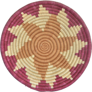 Hand-woven African Basket/Wall art -LARGE-Natural Maroon White