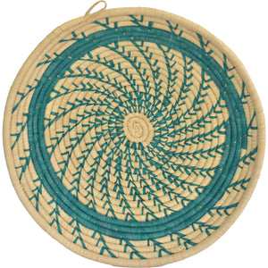 Hand-woven African Basket/Wall art-LARGE-Natural with Green