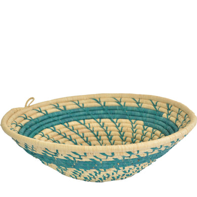 Hand-woven African Basket/Wall art-LARGE-Natural with Green