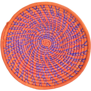 Hand-woven African Basket/Wall art-XLARGE-Orange with Blue lines