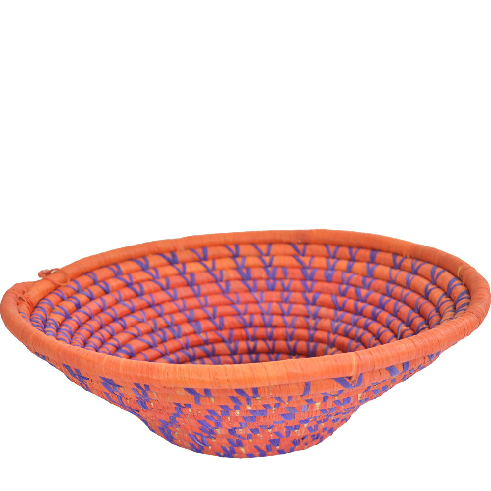 Hand-woven African Basket/Wall art-XLARGE-Orange with Blue lines