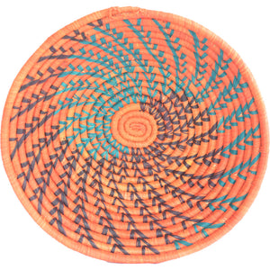 Hand-woven African Basket/Wall art -LARGE- Orange Blue Black