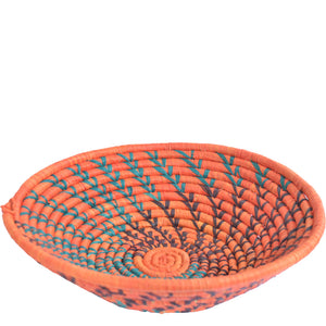 Hand-woven African Basket/Wall art -LARGE- Orange Blue Black