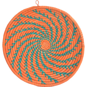 Hand-woven African Basket/Wall art-LARGE-Orange Teal lines