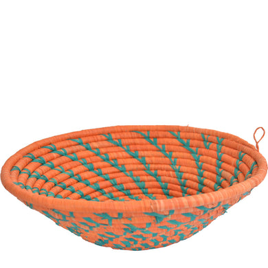 Hand-woven African Basket/Wall art-LARGE-Orange Teal lines