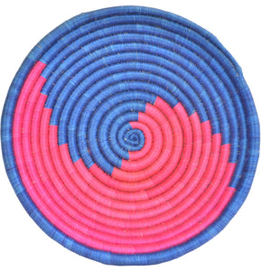 Hand-woven African Basket/Wall art -30CM- Pink Blue