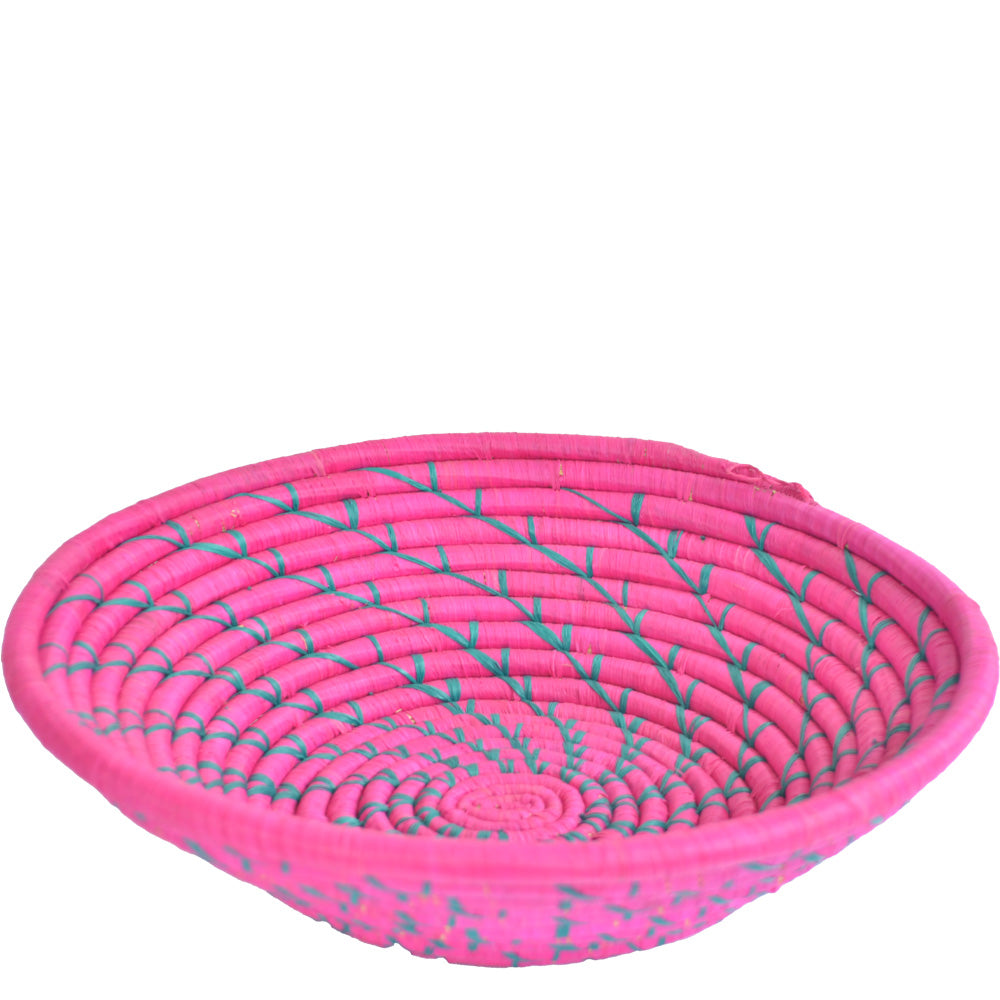 Hand-woven African Basket/Wall art -LARGE- Pink Green