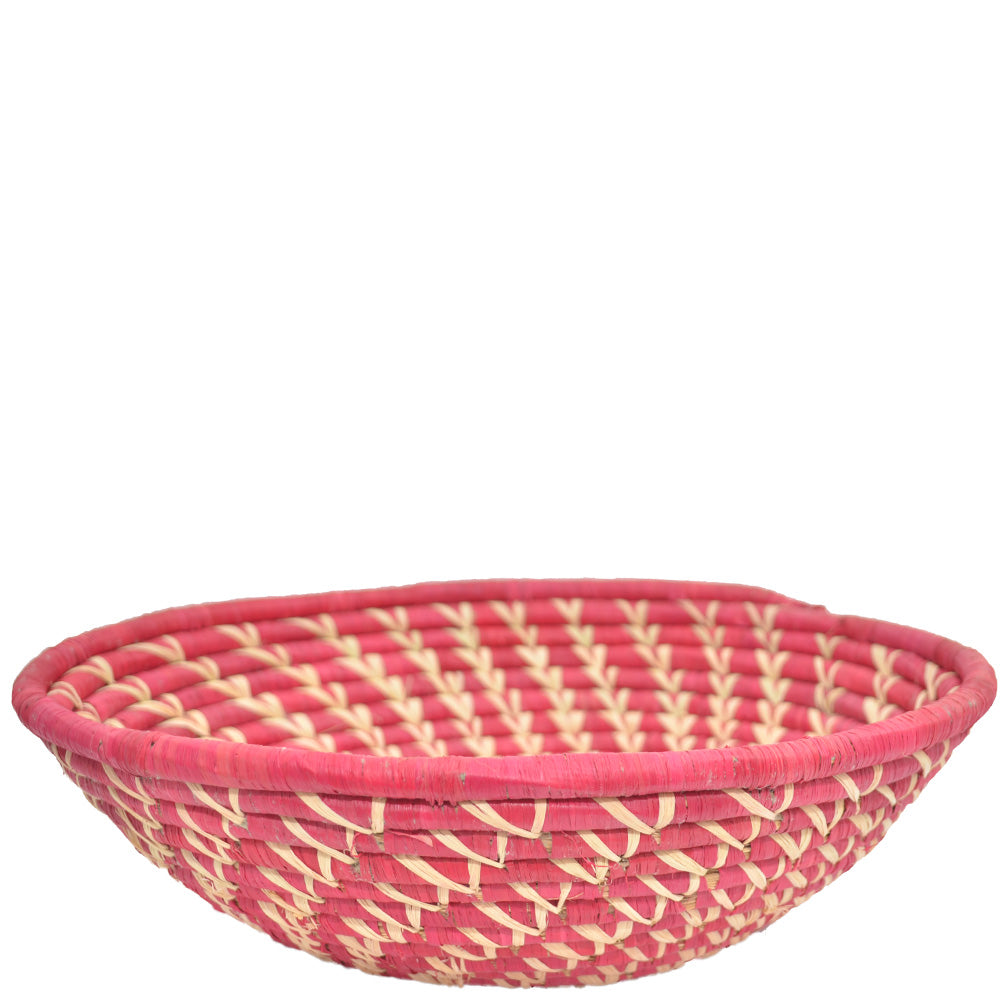 Hand-woven Fairtrade Basket/Wall art-LARGE-Red Natural spiral