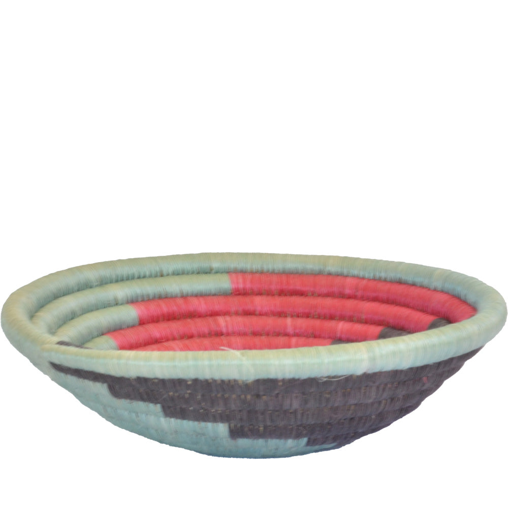 Hand-woven African Basket/Wall art -MEDIUM-Red Aqua