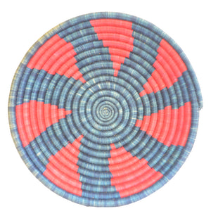 Hand-woven African Basket/Wall art -30CM- Red Blue